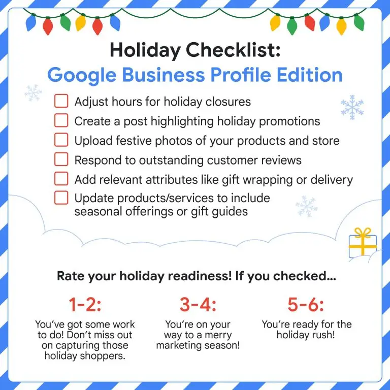 Optimize your Google Business Profile for the holidays! Update hours, showcase promotions, and attract more shoppers this Small Business Saturday!